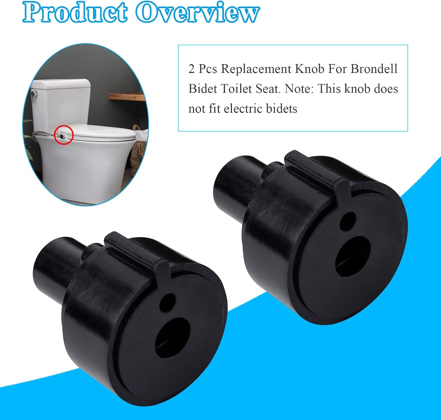 2 Pcs Replacement Knob For Brondell Bidet Toilet Seat, Complicable with Brondell CL99, Fits Non-Electric Swash Seat, Replacement Knob for the Center Plastic Section Only, Black Plastic
