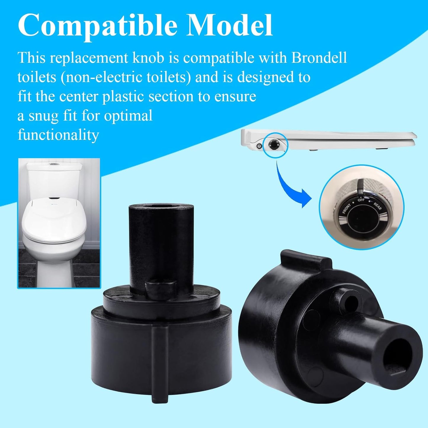 2 Pcs Replacement Knob For Brondell Bidet Toilet Seat, Complicable with Brondell CL99, Fits Non-Electric Swash Seat, Replacement Knob for the Center Plastic Section Only, Black Plastic