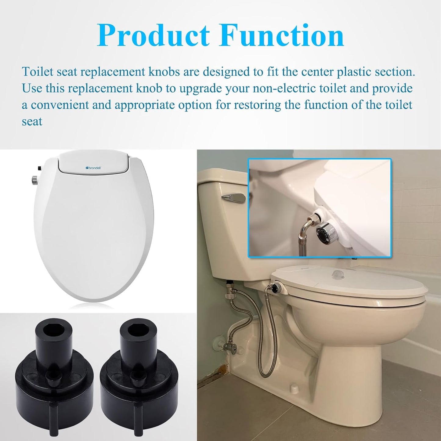 2 Pcs Replacement Knob For Brondell Bidet Toilet Seat, Complicable with Brondell CL99, Fits Non-Electric Swash Seat, Replacement Knob for the Center Plastic Section Only, Black Plastic