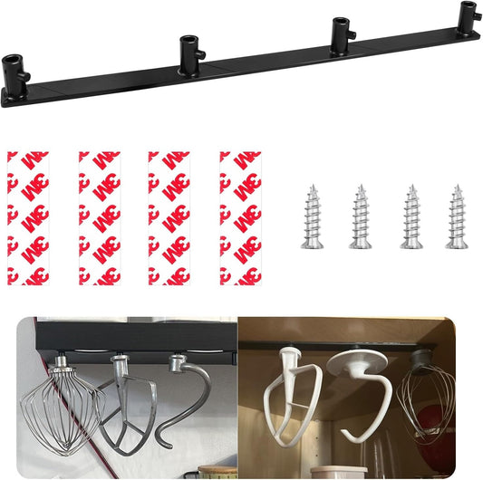 Plastic Stand Mixer Attachment Holder Compatible With Kitchenaid Mixer Accessories, Organize Flat Paddle Beater, Wire Whisk, Dough Hook Attachments, Space Saver for Wall or Below Cabinets,1 Pcs Black