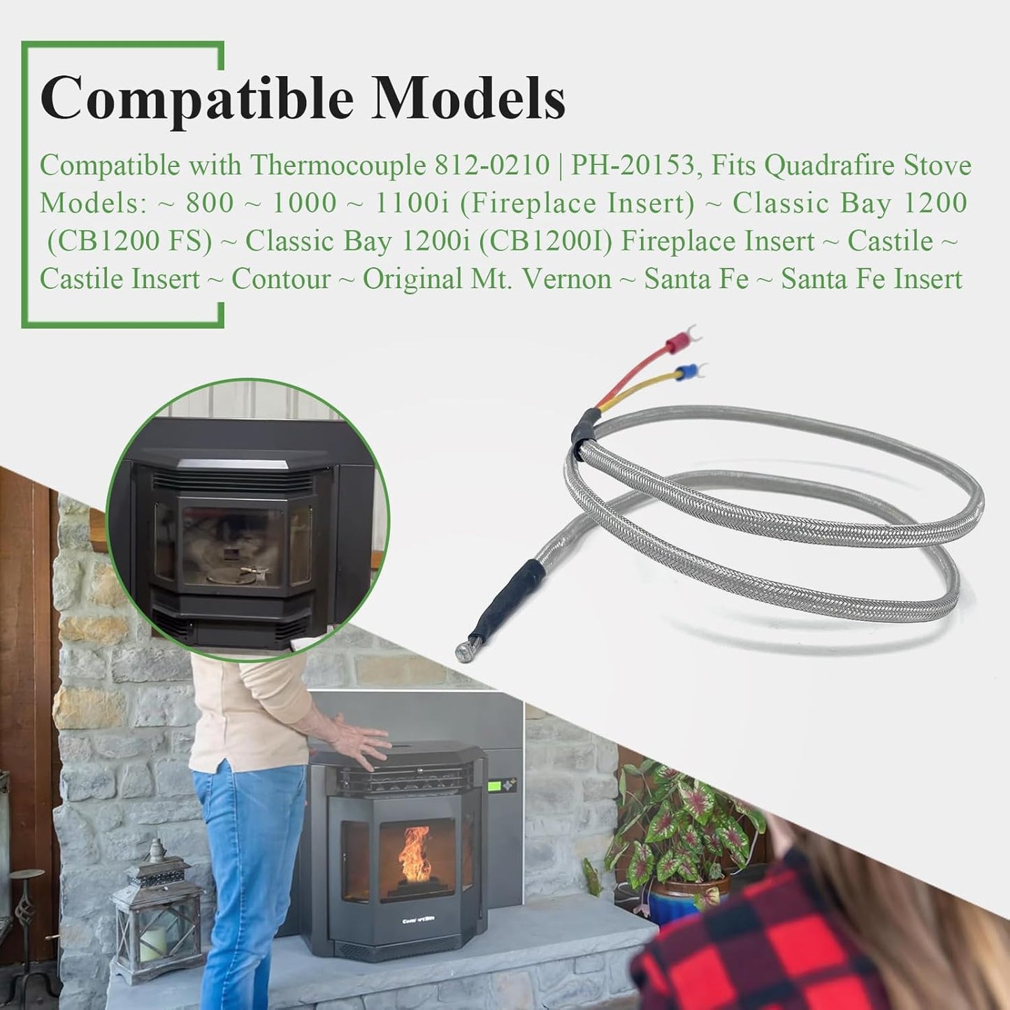 812-1322, 812-4920 Thermocouple Ceramic Protection Tube Cover Fit for QuadraFire Pellet Stove, Compatible with Thermocouple 812-0210, Fits Quadra-Fire 800, 1000, 1100i, 1200, 1200i Pellet Stoves