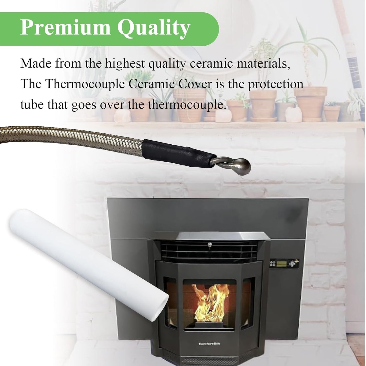 812-1322, 812-4920 Thermocouple Ceramic Protection Tube Cover Fit for QuadraFire Pellet Stove, Compatible with Thermocouple 812-0210, Fits Quadra-Fire 800, 1000, 1100i, 1200, 1200i Pellet Stoves