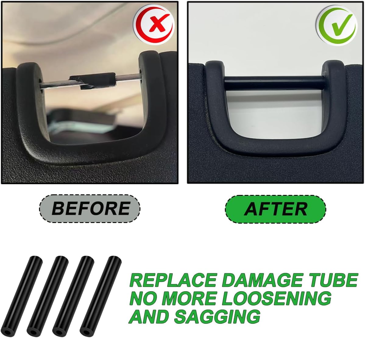 Sun Visor Repair Kit for Jeep Wrangler JK JKU 2007-2017 Repair Tubes for Left & Right Side Sunvisor,4Pcs(Black)