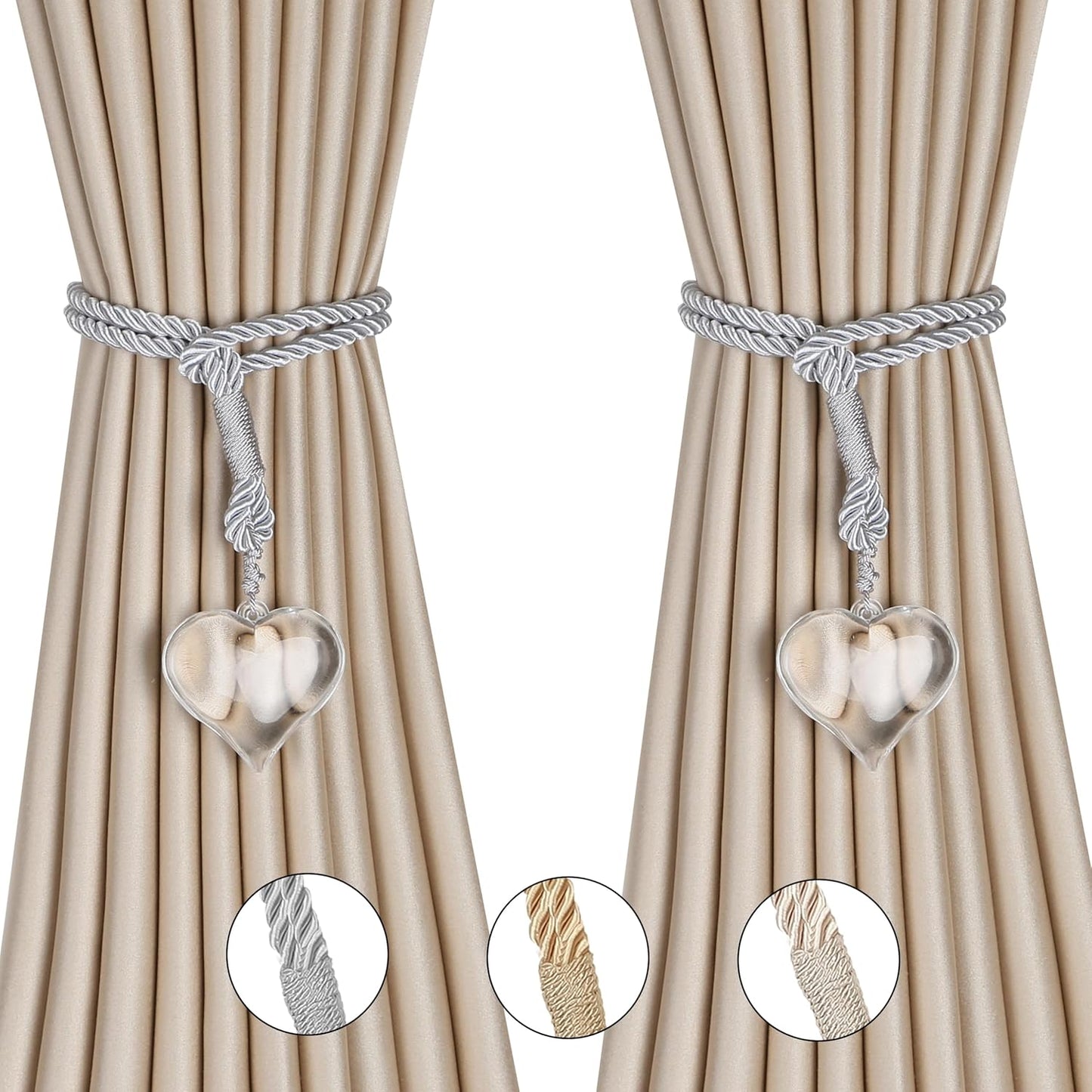 2 Pack Crystal Curtain Tiebacks Luxury Handmade Knots Curtain Ties Elegant Drape Holdbacks Rope for Home Office Drapes Sheer DIY Decoration (Silver, B)