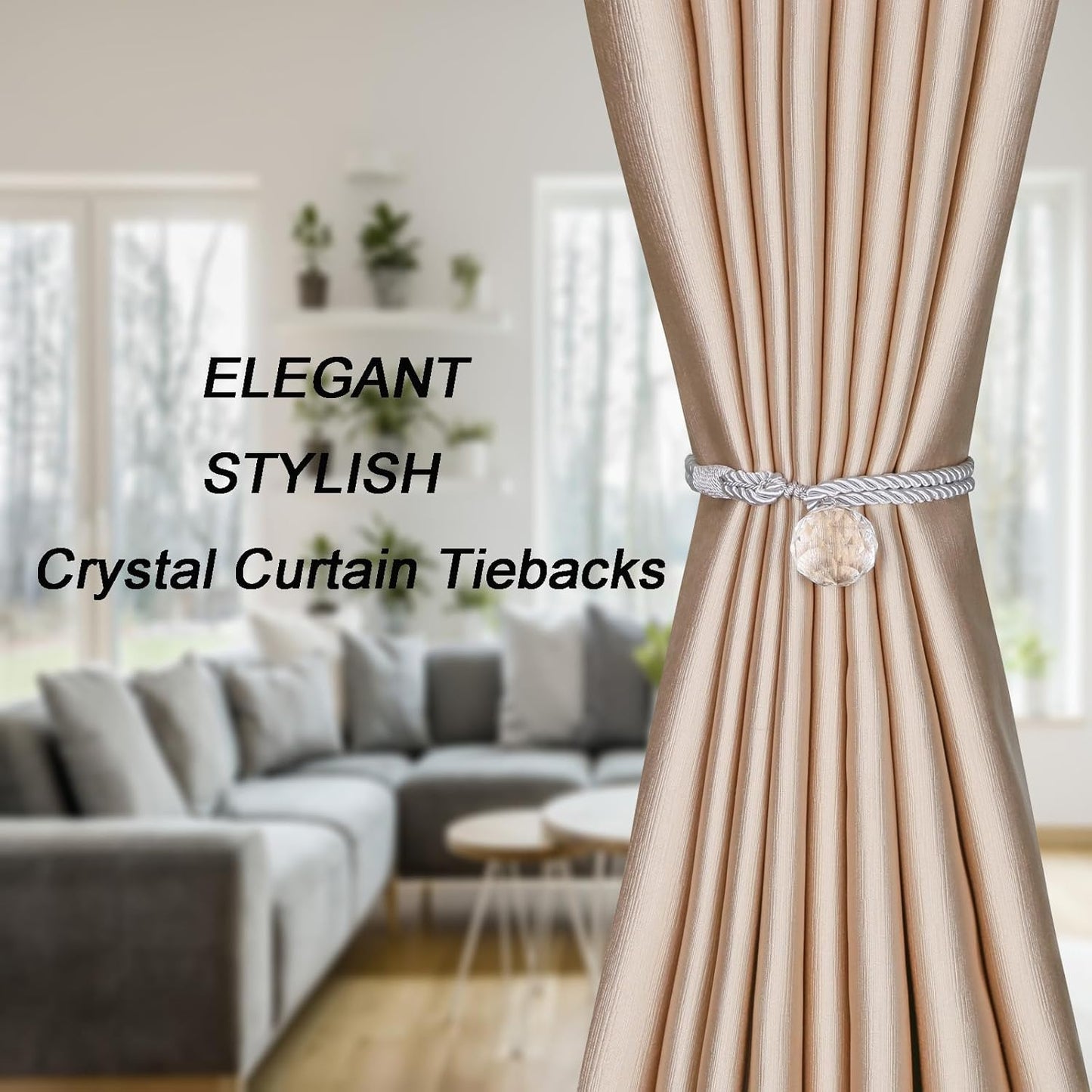 2 Pack Crystal Curtain Tiebacks Luxury Handmade Knots Curtain Ties Elegant Drape Holdbacks Rope for Home Office Drapes Sheer DIY Decoration (Silver, B)