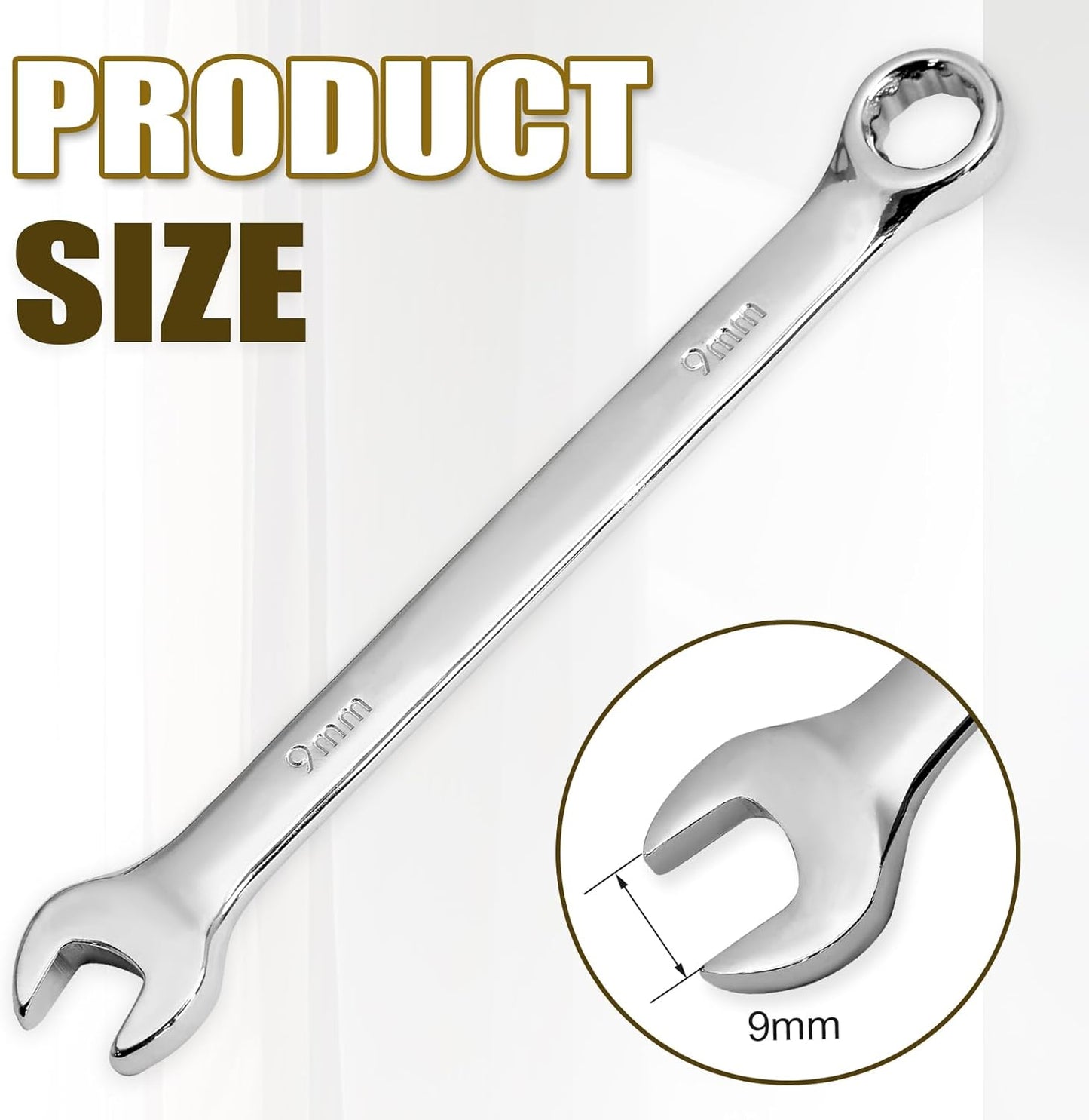 9mm Metric Wrench Industrial Combination Wrench with 12-Point Design Chrome Vanadium Steel Gear Wrenches