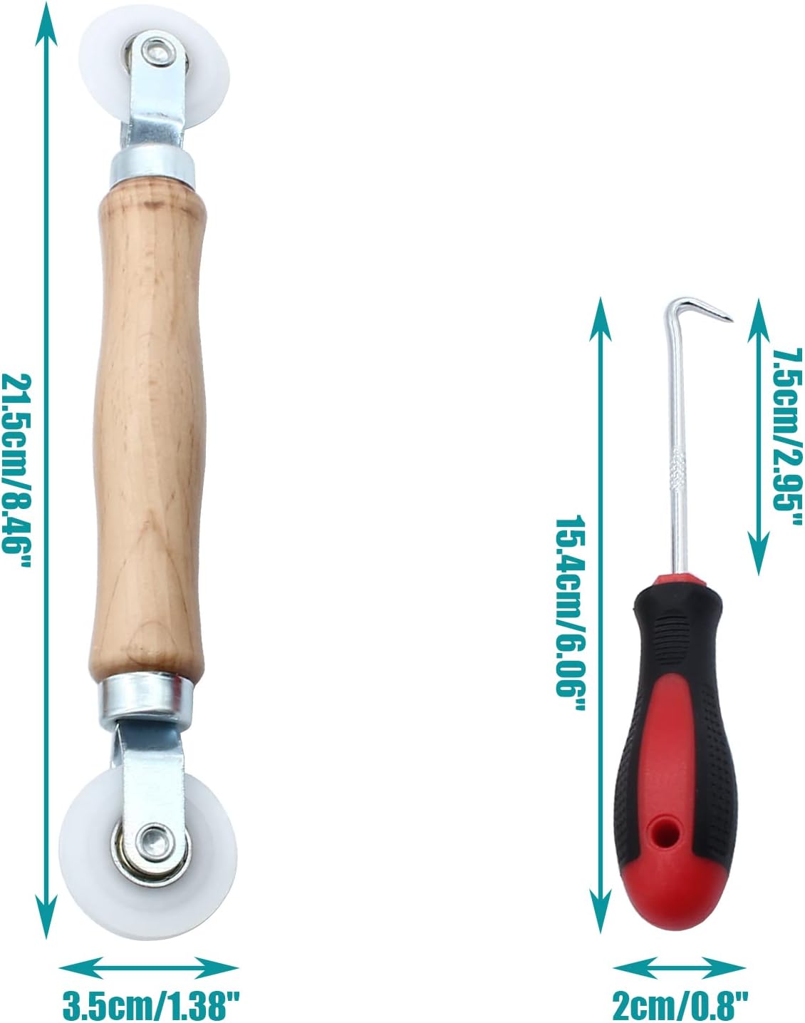 3 Pcs Window Door Screen Repair Kit, Screen Spline Roller Tool with Wooden Handle & Nylon Bearing Wheels and Removal Hook