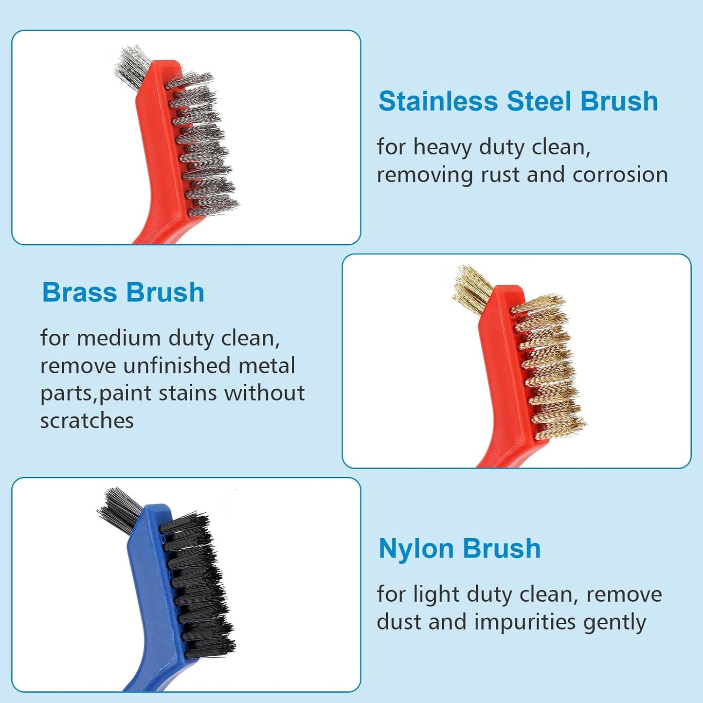 Wire Brush with Scraper Cleaner, Multi-Purpose Stainless Steel/Brass/Nylon Bristle with Curved Handle Grip for Welding Slag Cleaning, Metal Rust Scratching, Paint Scrubbing and Dirt Removal
