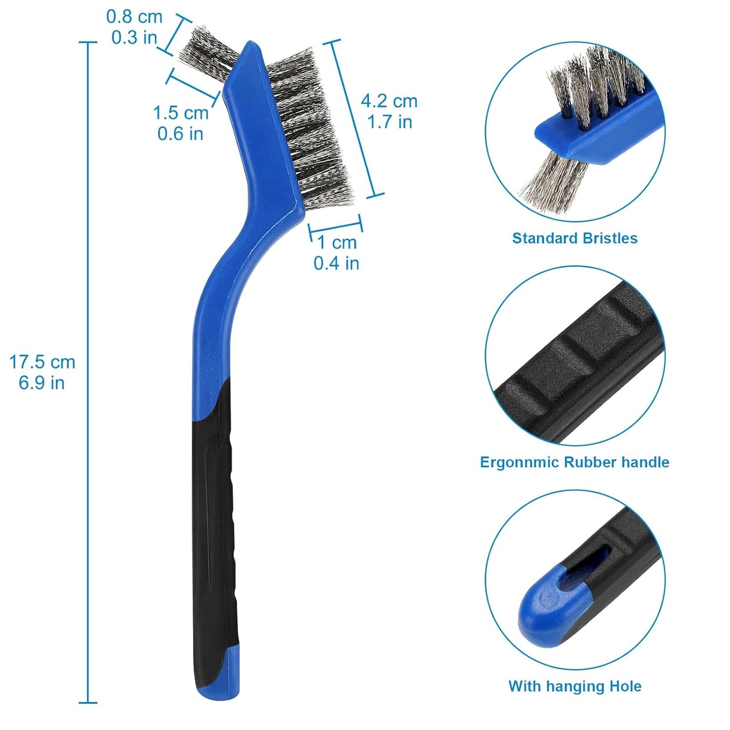 Wire Brush with Scraper Cleaner, Multi-Purpose Stainless Steel/Brass/Nylon Bristle with Curved Handle Grip for Welding Slag Cleaning, Metal Rust Scratching, Paint Scrubbing and Dirt Removal