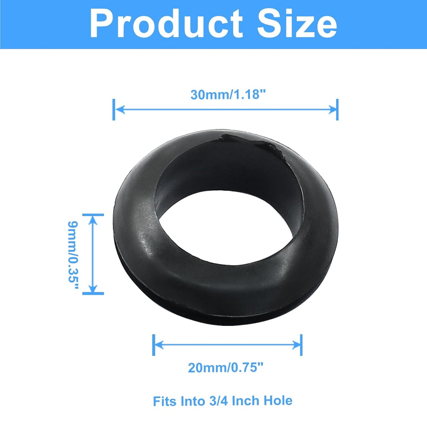 12 Pcs 20mm Rubber Grommets, 3/4 Inch ID Rubber Hole Grommets Rubber Wire Grommets Eyelet Ring Gasket Hole Grommets for Firewall Wires Cables Hoses Protection