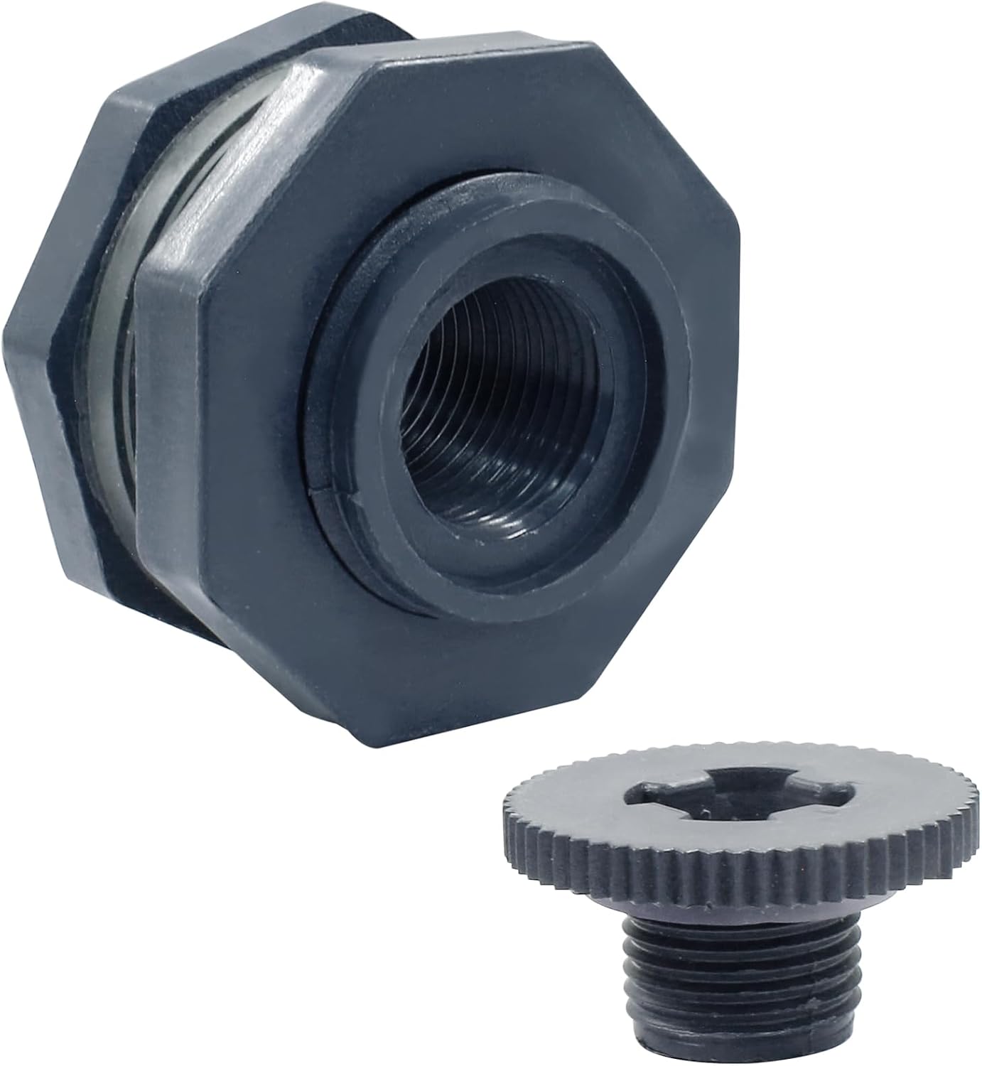 1/2 Inch Pvc Bulkhead Fitting with Plugs NPT1/2 Female Thread Water Tank Connector for Rain Barrels, Aquariums and Ponds