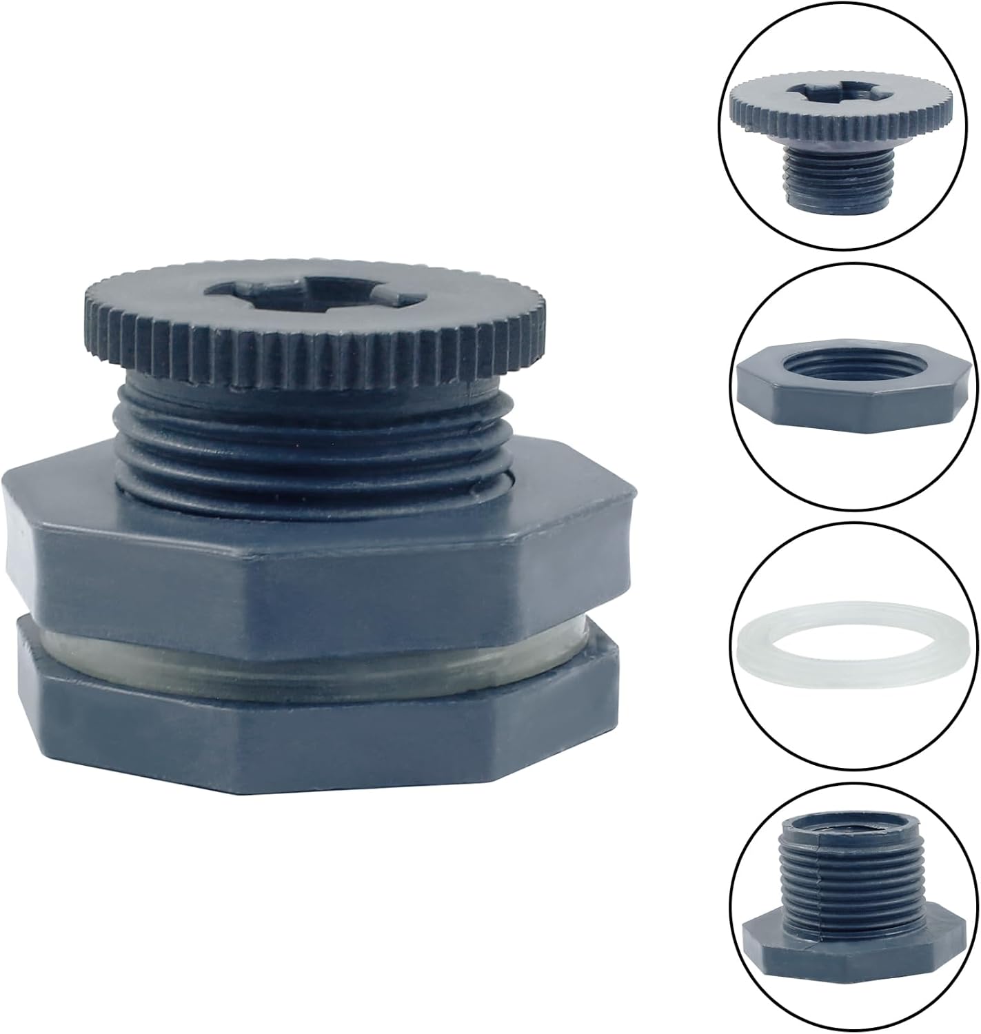 1/2 Inch Pvc Bulkhead Fitting with Plugs NPT1/2 Female Thread Water Tank Connector for Rain Barrels, Aquariums and Ponds