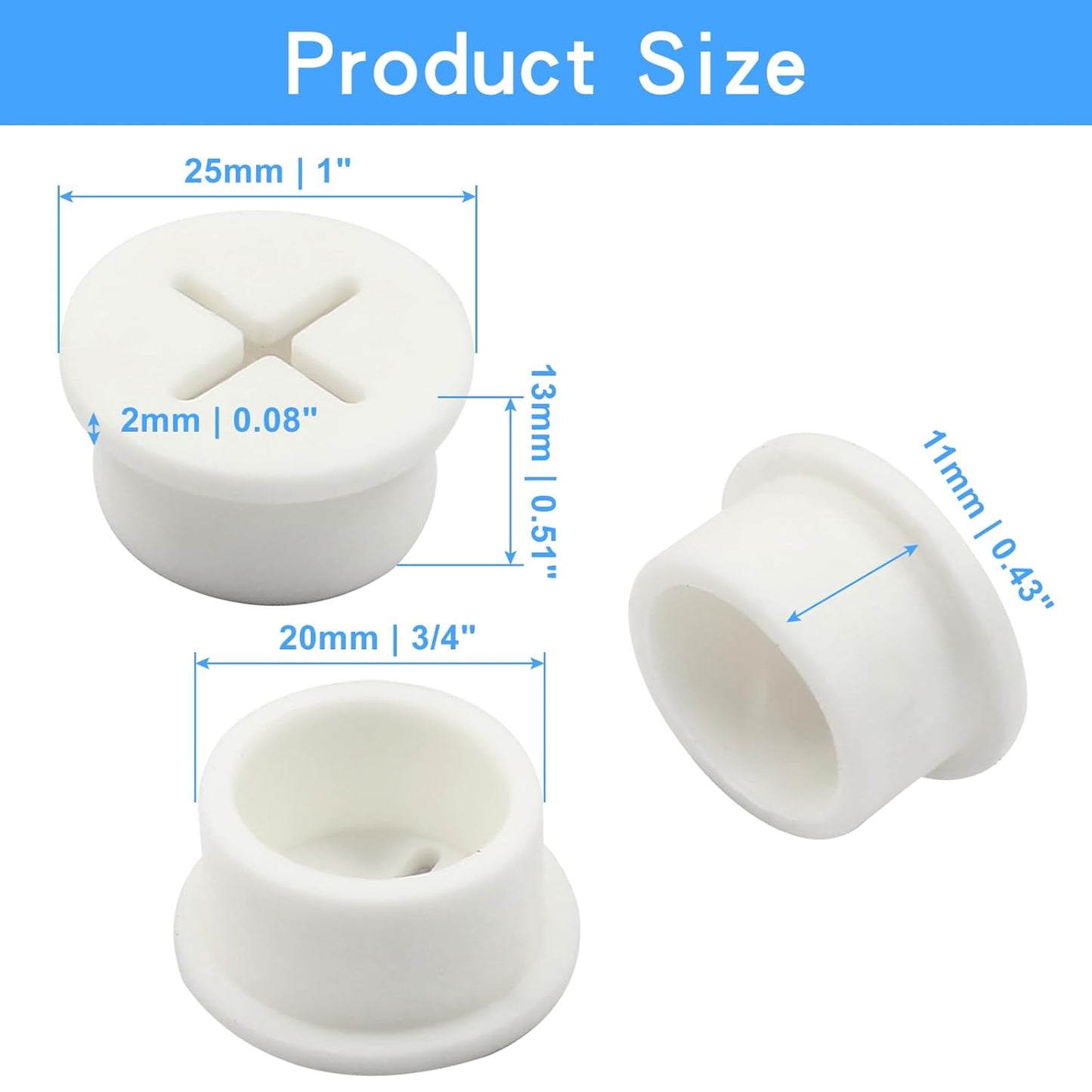 12pcs 3/4 Inch (20mm) Rubber Desk Grommet, Flexible Desk Hole Cover Plug Wire Management Cable Cord Pass Through for Office Home Equipment (White)