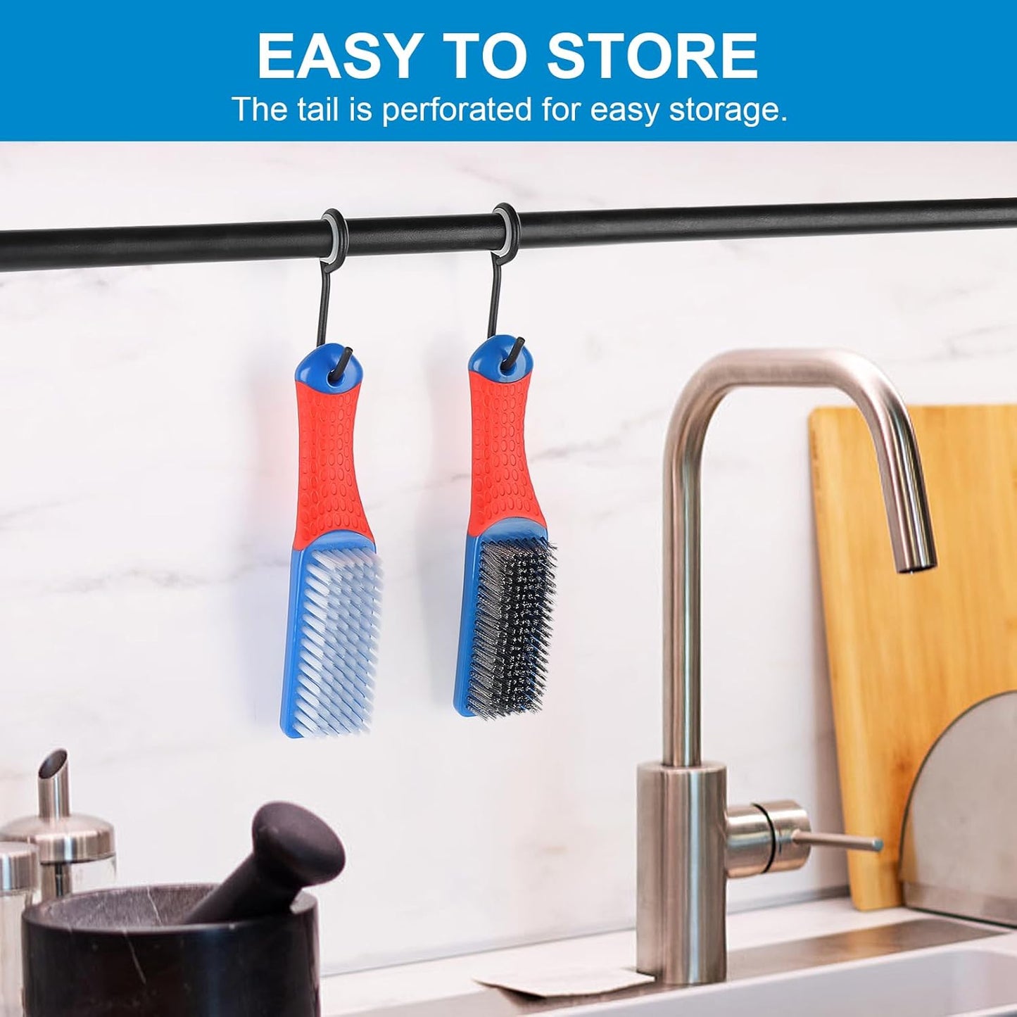 Wire Brush 2 Pack, Multi-Purpose Stainless Steel Scratch Bristle & Nylon Abrasive Brush Set for Cleaning Heavy Duty Metal Rust, Scrubbing Dirt & Paint Removal with Rubber Covered Curved Handle