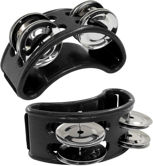 2 PCS Foot Tambourine Percussion Musical Foot Tambourine Pedal Steel Jingle Bells, Percussion Instrument Foot Shaker Adjustable, Steel Jingle Bells for Drum & Guitar Playing/Adults, Black