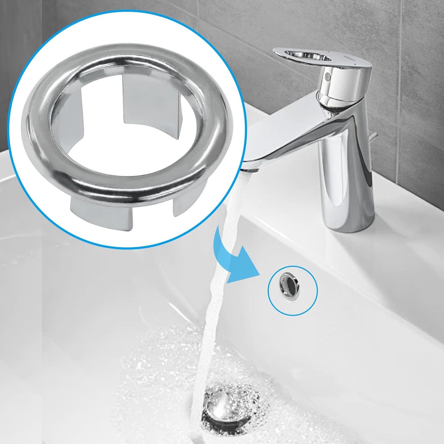 6 Pack Sink Overflow Ring Round Basin Trim Drain Cap Cover Sink Basin Trim Overflow Cover Hole Insert in Cap for Kitchen Bathroom, Chrome