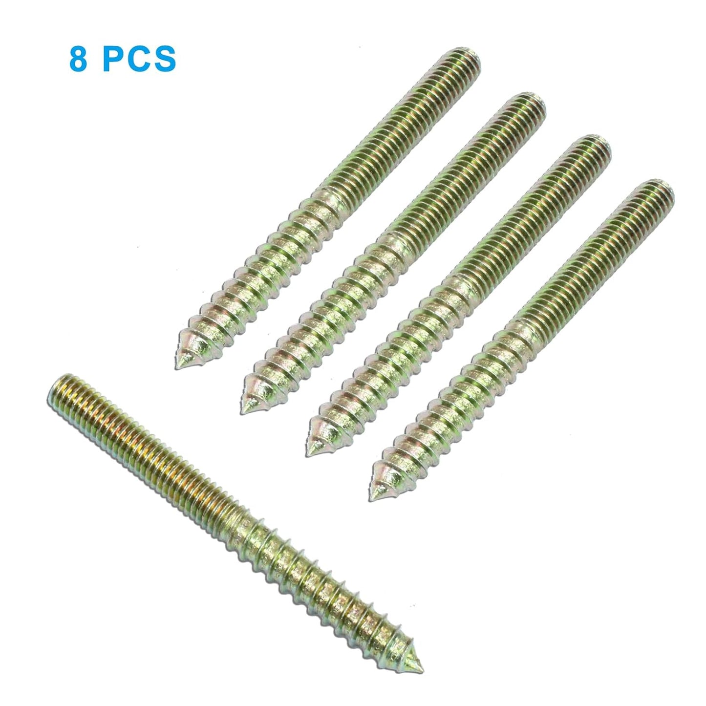 8 Pack 3/8-16 x 4 Inch Hanger Bolts Double Headed Self-Tapping Screw Threaded Rods Bolt for Furniture Wood Joint