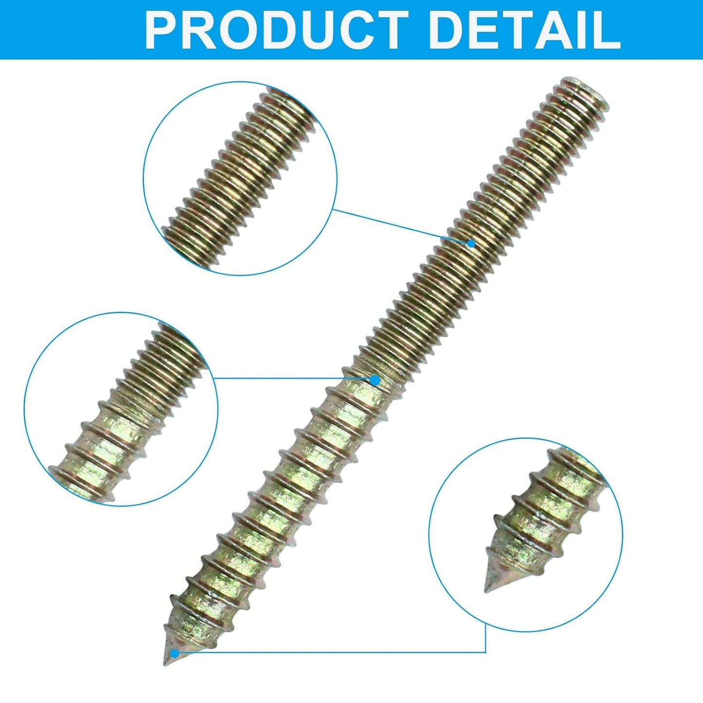 8 Pack 3/8-16 x 4 Inch Hanger Bolts Double Headed Self-Tapping Screw Threaded Rods Bolt for Furniture Wood Joint