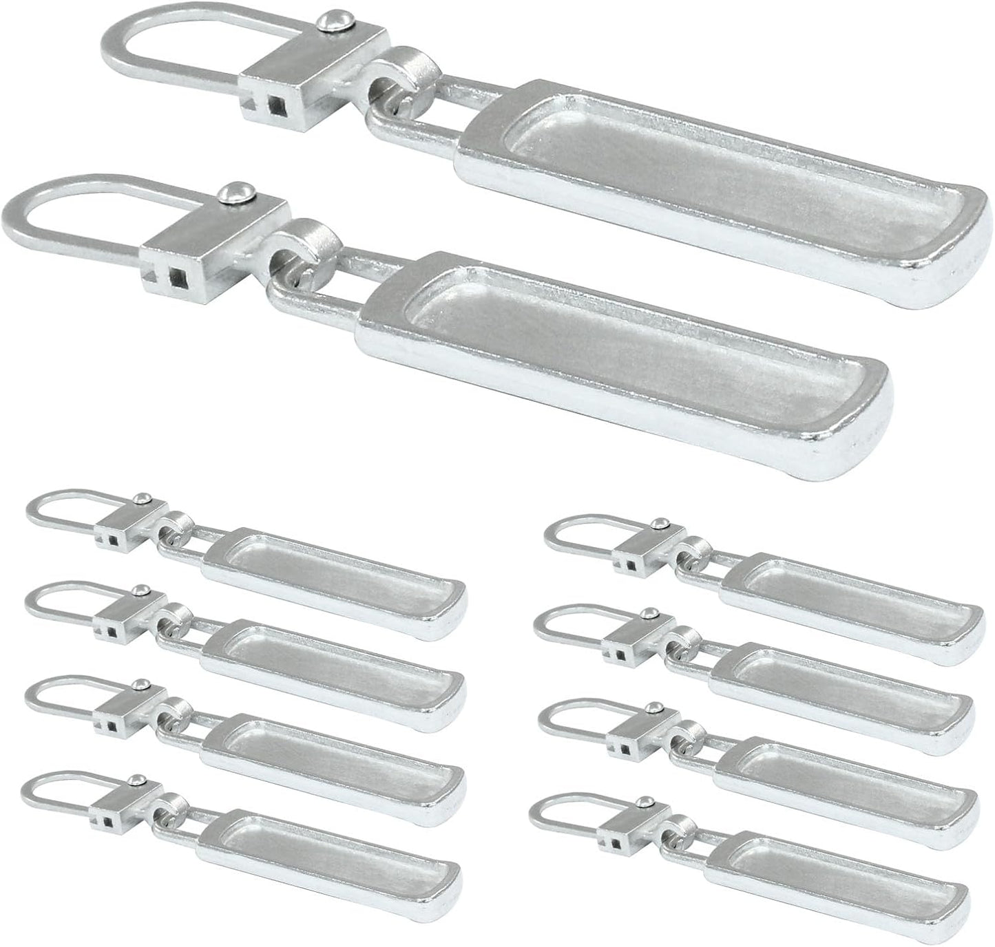 10 PCS Silver Luggage Zipper Pull Replacement, Detachable Metal Zipper Pull Tab Repair Kit for Clothing Jacket Coat Jeans Luggage Suitcase Purse Handbag