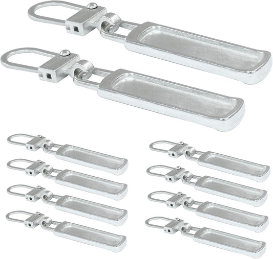 10 PCS Silver Luggage Zipper Pull Replacement, Detachable Metal Zipper Pull Tab Repair Kit for Clothing Jacket Coat Jeans Luggage Suitcase Purse Handbag