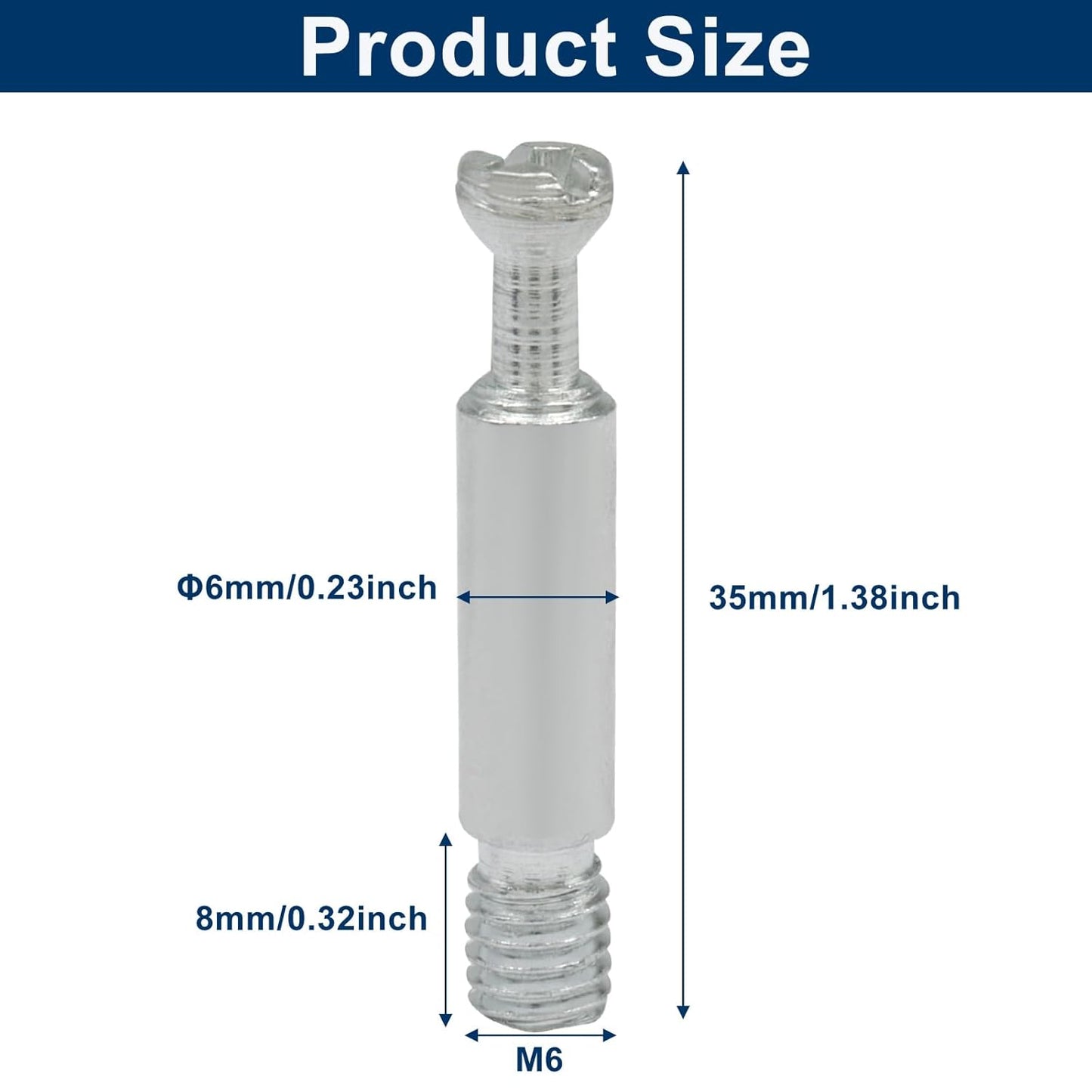 10 Pack 35mm Furniture Connecting Fittings, Thread Bolts Metal Dowels Connecters, Screws Fasteners for Cabinet Drawer/Wardrobe Furniture(Silver)