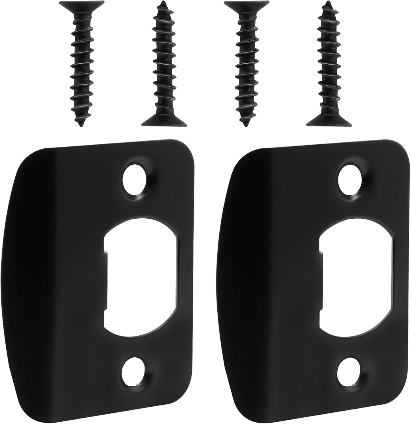 Black Door Strike Plate Stainless Steel Round Corner Door Latch Plate with 4pcs Screws for Door Repair and Reinforcement
