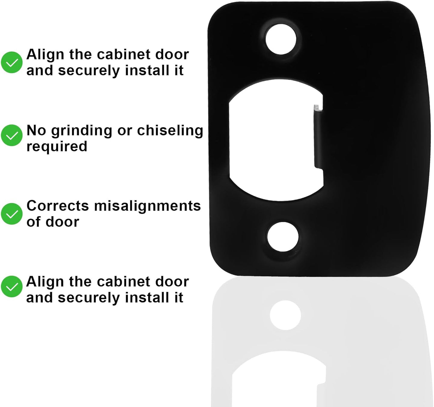 Black Door Strike Plate Stainless Steel Round Corner Door Latch Plate with 4pcs Screws for Door Repair and Reinforcement