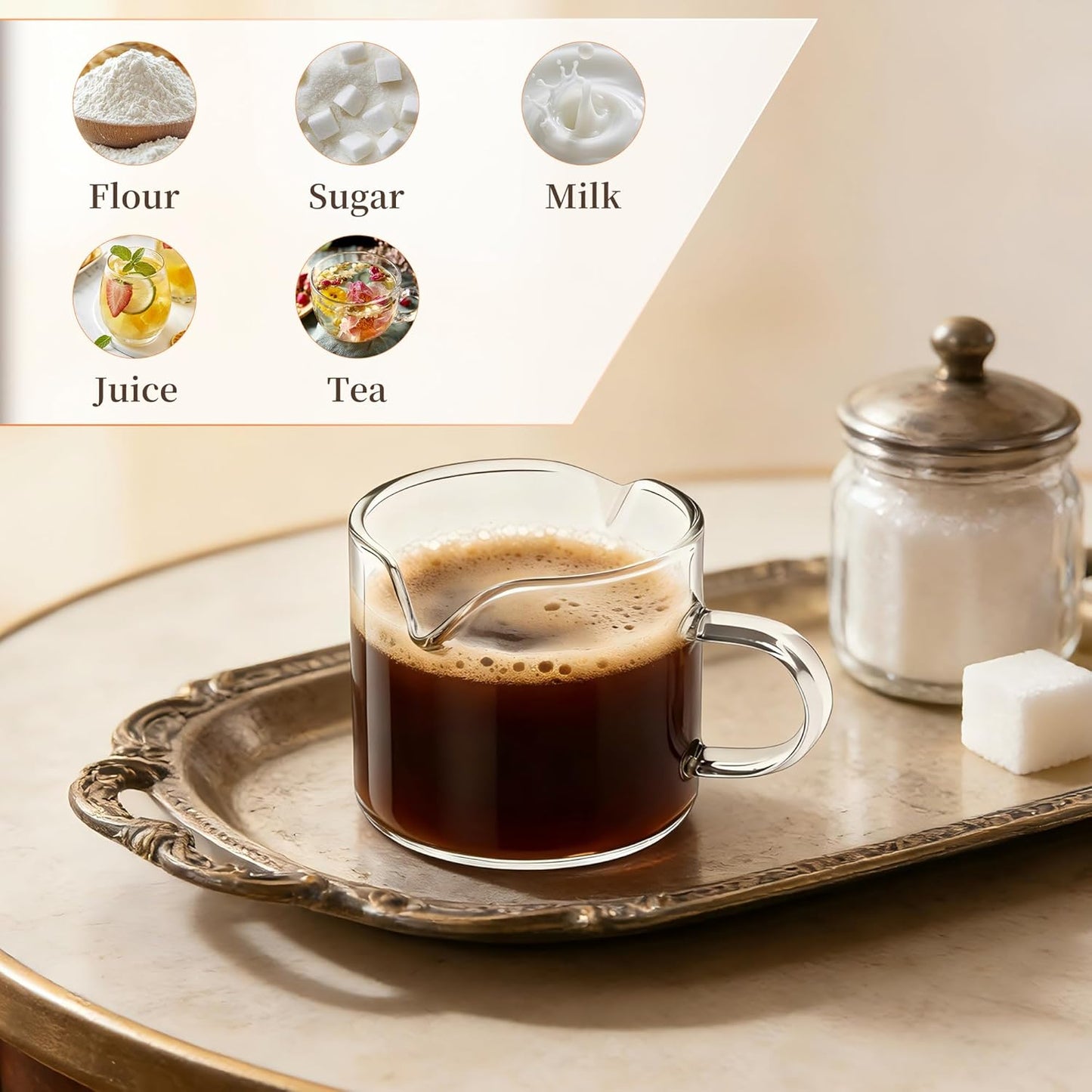 Espresso Cups | 2-Pack,4 oz High-Transparency Glass Doubleshot Coffee Cups, Dishwasher Safe, Dual Pour Design