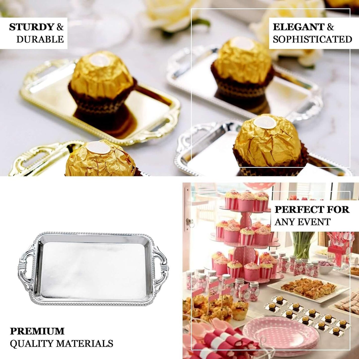 Efavormart 12 Pack - 4" Gold Rectangular Mini Candy Display Tray Favors for Wedding, Bridal Shower, Baby shower, Birthday, Candy Jars Decorations