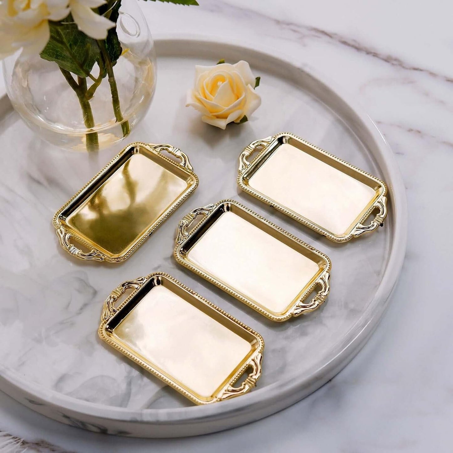 Efavormart 12 Pack - 4" Gold Rectangular Mini Candy Display Tray Favors for Wedding, Bridal Shower, Baby shower, Birthday, Candy Jars Decorations