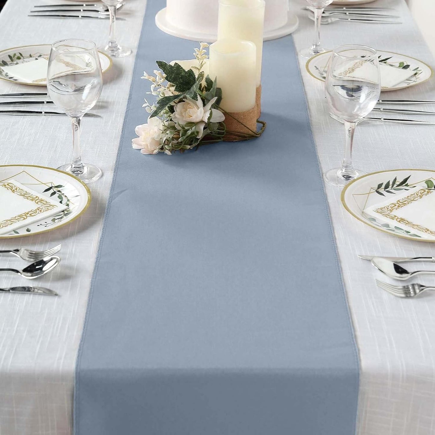 Efavormart Dusty Blue Premium Polyester Table Top Runner for Weddings Birthday Party Banquets Decor Fit Rectangle and Round Table