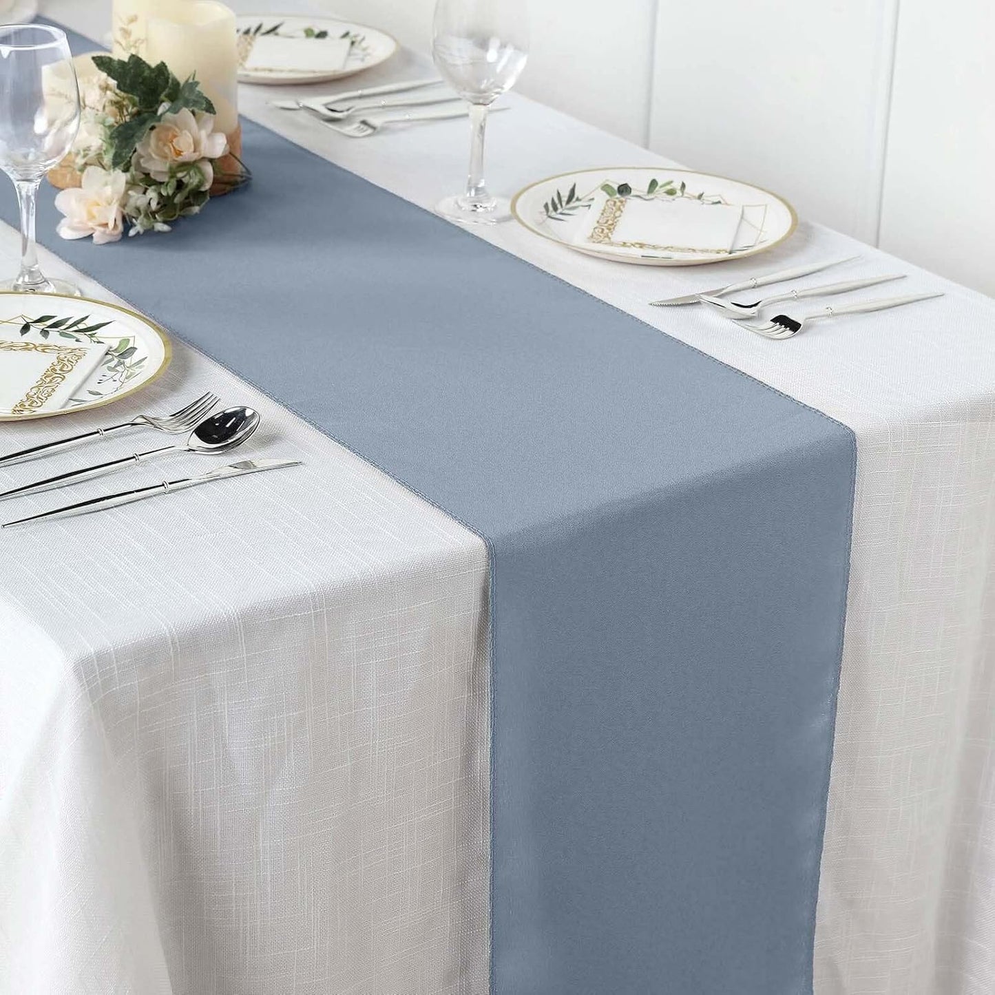 Efavormart Dusty Blue Premium Polyester Table Top Runner for Weddings Birthday Party Banquets Decor Fit Rectangle and Round Table