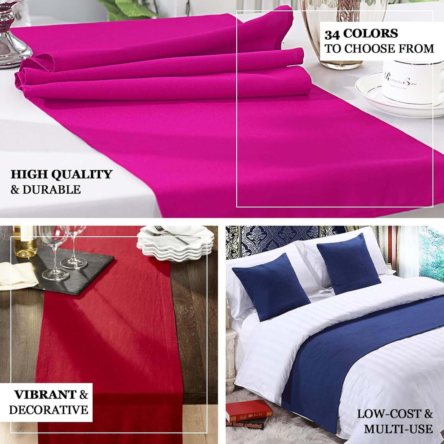 Efavormart Dusty Blue Premium Polyester Table Top Runner for Weddings Birthday Party Banquets Decor Fit Rectangle and Round Table