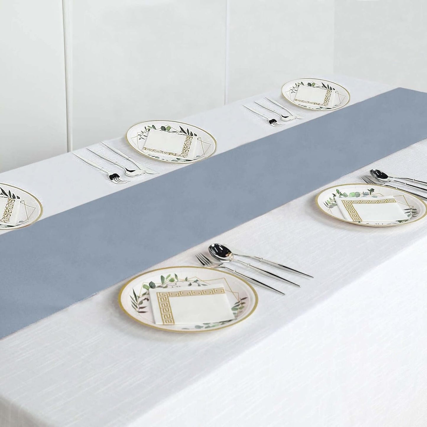 Efavormart Dusty Blue Premium Polyester Table Top Runner for Weddings Birthday Party Banquets Decor Fit Rectangle and Round Table