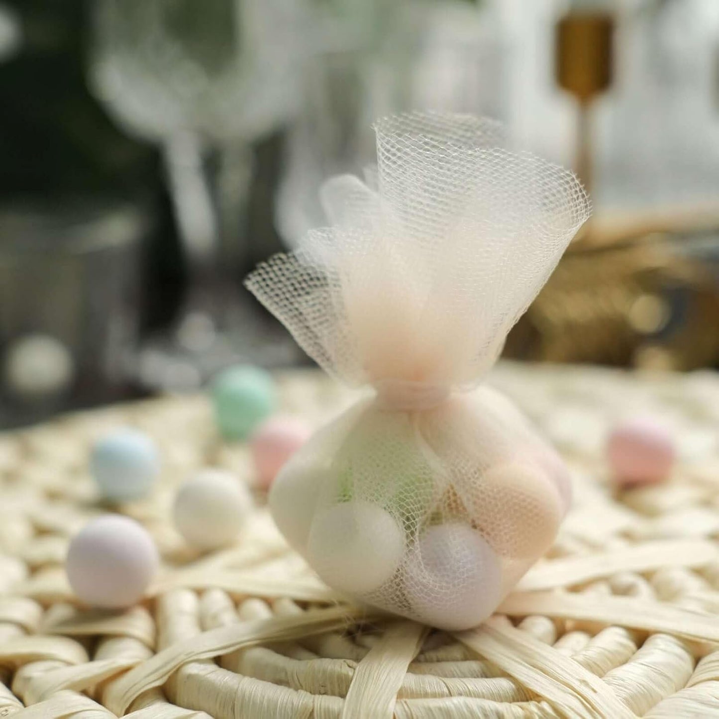 Efavormart 25 Pack 9" Beige Tulle Circles - Premium Sheer Netting Fabric for Neutral Wedding Decor, Sophisticated Party Favors, Floral Wraps and DIY Sewing Crafts