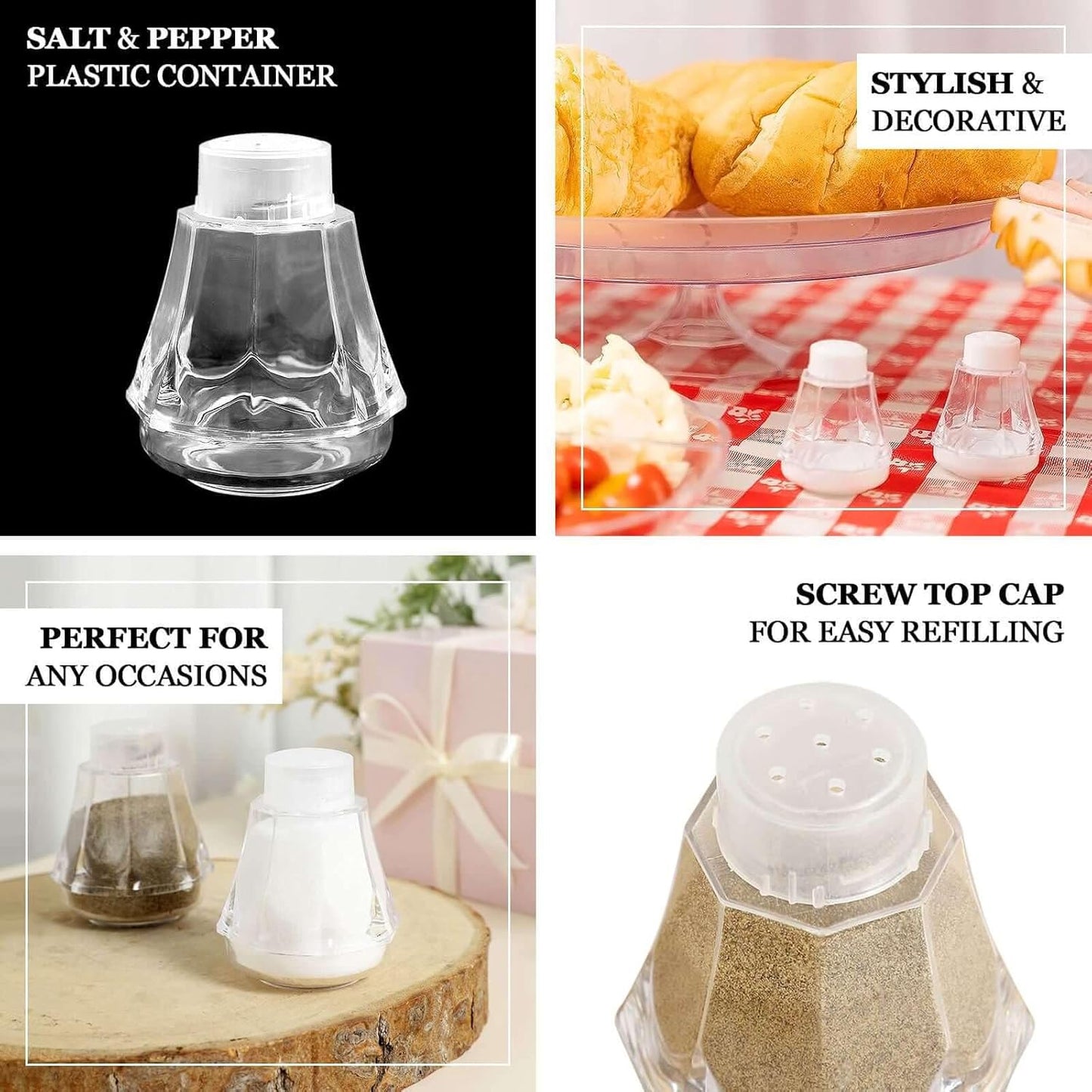 Efavormart 12 Pack 2" Clear Gem-Cut Plastic Salt and Pepper Shakers - Diamond Shaped Tabletop Favor Containers for Wedding Receptions, Parties and Formal Banquets