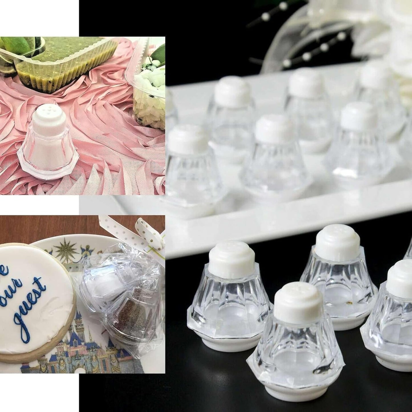 Efavormart 12 Pack 2" Clear Gem-Cut Plastic Salt and Pepper Shakers - Diamond Shaped Tabletop Favor Containers for Wedding Receptions, Parties and Formal Banquets