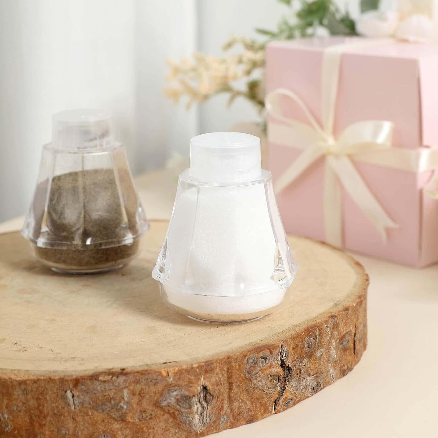 Efavormart 12 Pack 2" Clear Gem-Cut Plastic Salt and Pepper Shakers - Diamond Shaped Tabletop Favor Containers for Wedding Receptions, Parties and Formal Banquets