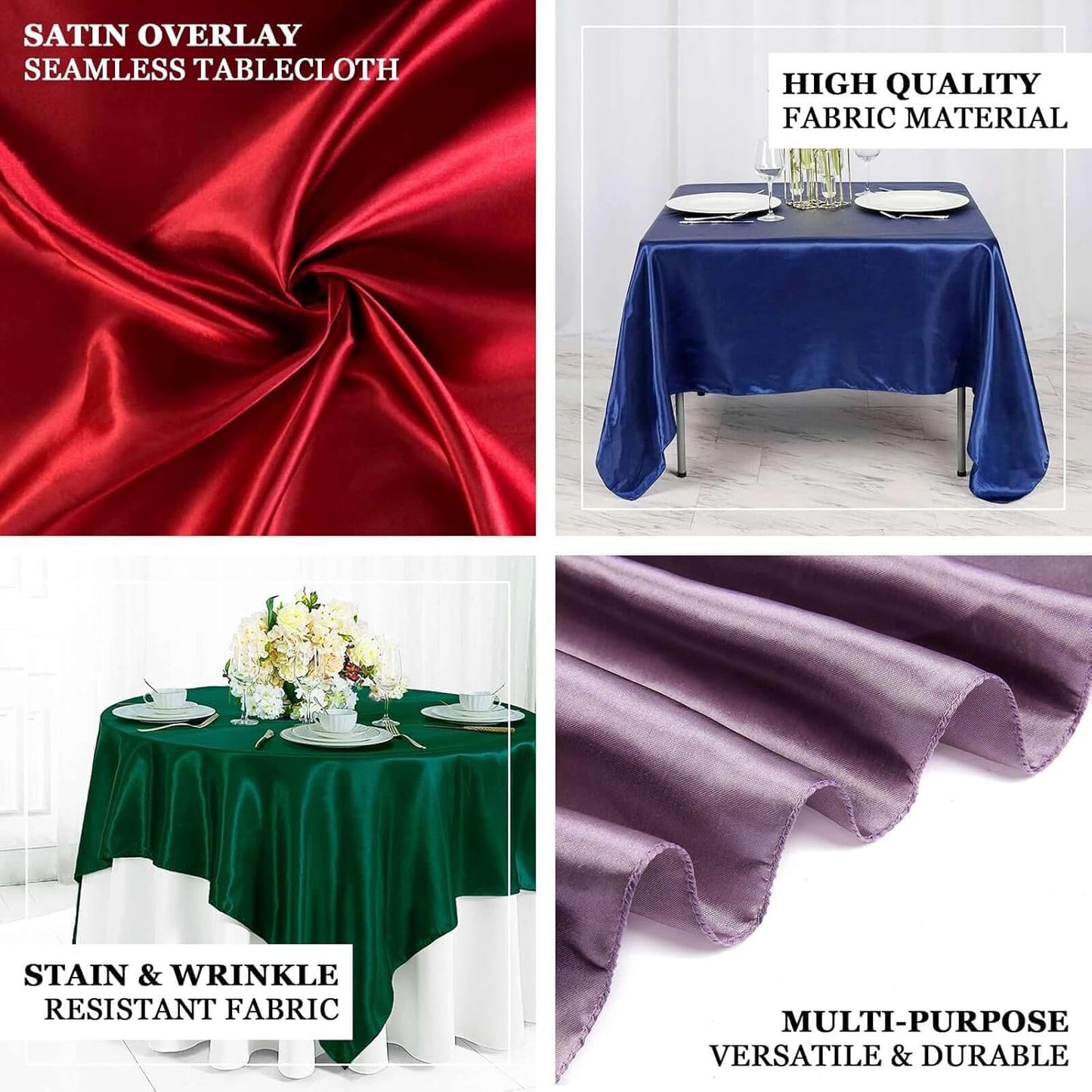 Efavormart 60" Satin Square Tablecloth Overlay for Wedding Catering Party Table Decorations SAGE Green Square Tablecloth Cover