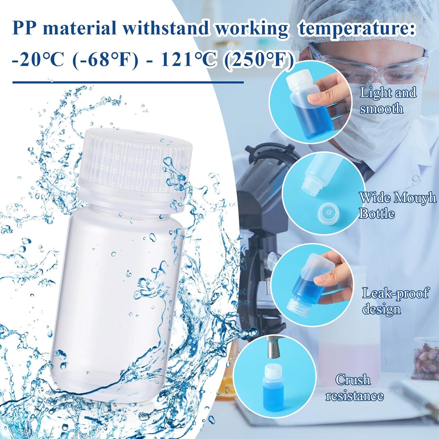 6 Pcs 2 oz 60ml Polypropylene Reagent Bottle Plastic Sample Bottles with Screw Caps Transparent PP Sample Containers with Lid for Liquids, Laboratory, Storage at Home (Clear)