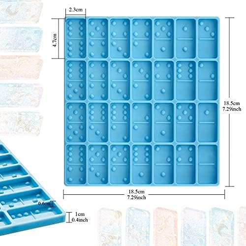 Domino Mold for Resin Domino Mold for Epoxy Candy Clay Chocolate Mould 28 Cavities Silicone Mould Pendant Epoxy Cake Jewelry Making Tool(Classical,Blue)