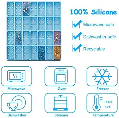 Domino Mold for Resin Domino Mold for Epoxy Candy Clay Chocolate Mould 28 Cavities Silicone Mould Pendant Epoxy Cake Jewelry Making Tool(Classical,Blue)