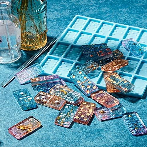 Domino Mold for Resin Domino Mold for Epoxy Candy Clay Chocolate Mould 28 Cavities Silicone Mould Pendant Epoxy Cake Jewelry Making Tool(Classical,Blue)
