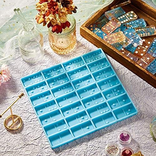 Domino Mold for Resin Domino Mold for Epoxy Candy Clay Chocolate Mould 28 Cavities Silicone Mould Pendant Epoxy Cake Jewelry Making Tool(Classical,Blue)