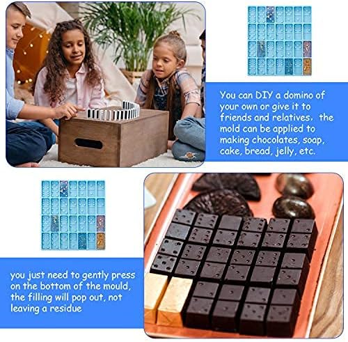 Domino Mold for Resin Domino Mold for Epoxy Candy Clay Chocolate Mould 28 Cavities Silicone Mould Pendant Epoxy Cake Jewelry Making Tool(Classical,Blue)