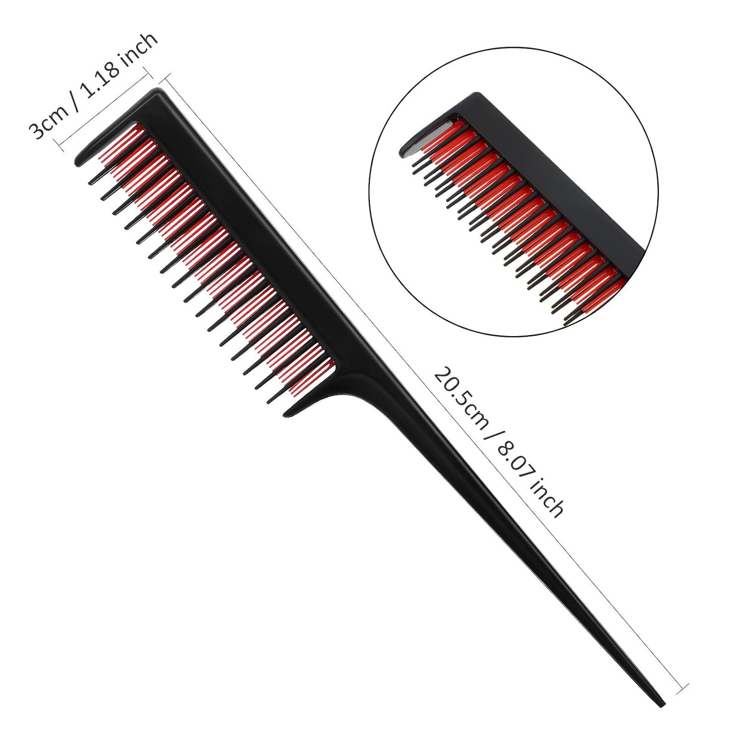 3 Pieces Hair Styling Comb Set for Women's Back Combing - Teasing/Fluffy Brush, Rat Tail Comb, and Triple Combing Comb (Black)