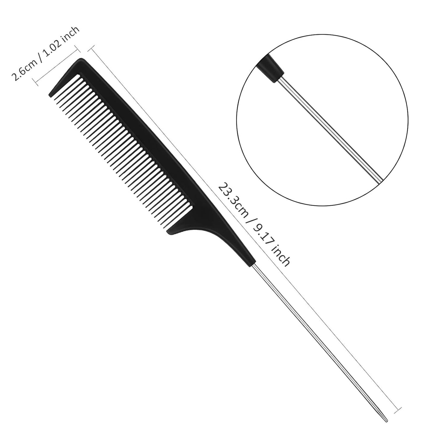3 Pieces Hair Styling Comb Set for Women's Back Combing - Teasing/Fluffy Brush, Rat Tail Comb, and Triple Combing Comb (Black)
