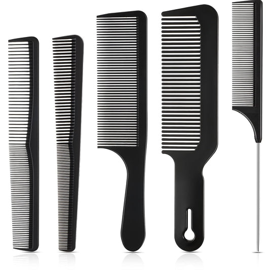 5 Pieces Hair Cutting Comb Set, Carbon Fiber Barber Comb Hair Styling Combs Fine Teeth Anti Static Heat Resistant Hairdressing Tapered Comb for Men Women