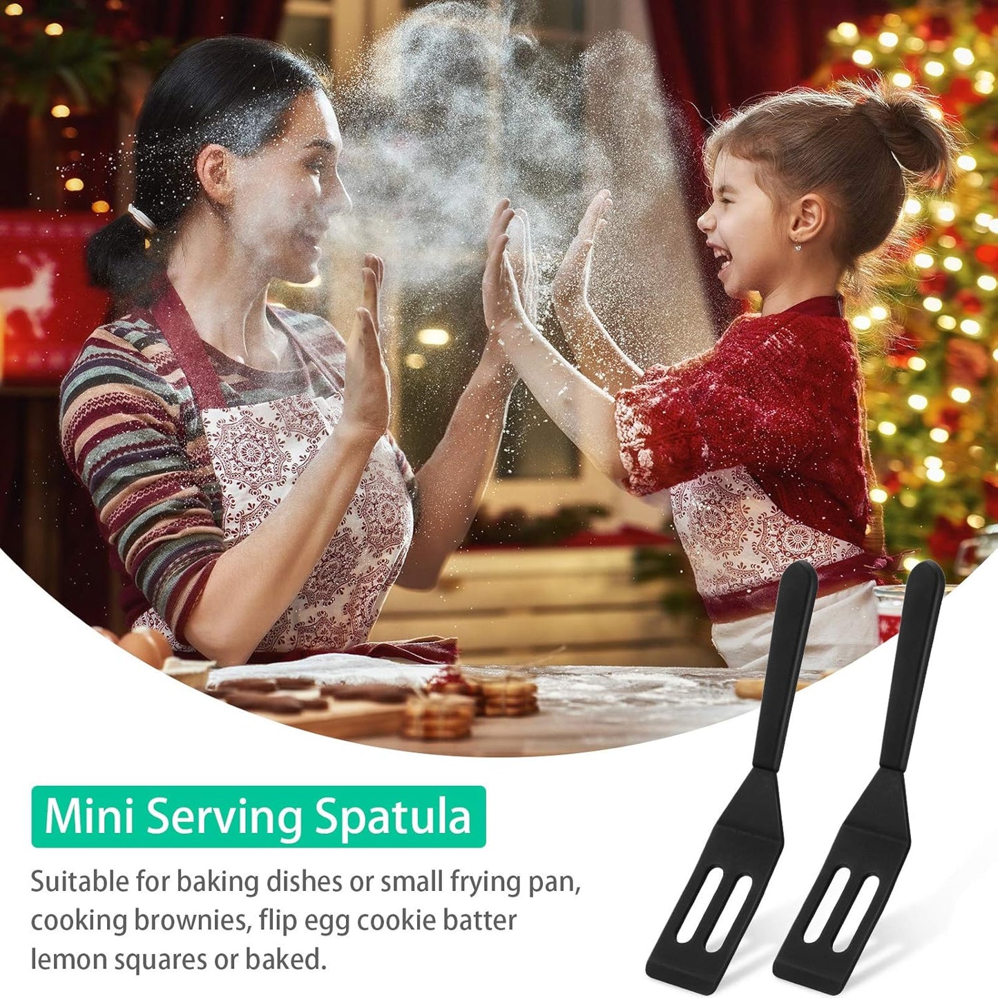 Mini Brownie Serving Spatula Flexible Nonstick Silicone Serve Turner Heat-Resistant Cookie Slotted Spatula for Flip Egg in Small Frying Pan Cookie Batter Lemon Squares(Black,2 Pieces)