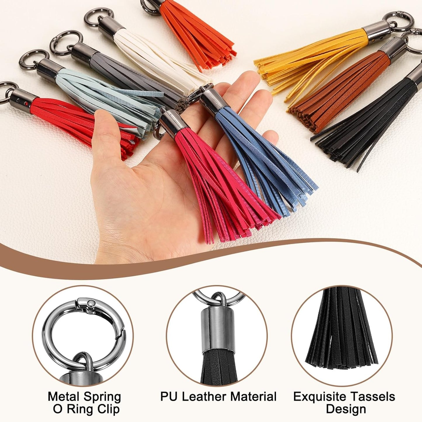 Leather Keychain Tassels, Women Tassel Bag Charm for Handbag Purse DIY Craft Making